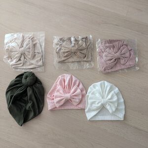 Kids Bow Knot Turban Set - Pink, White, Green, Tan - NEW
